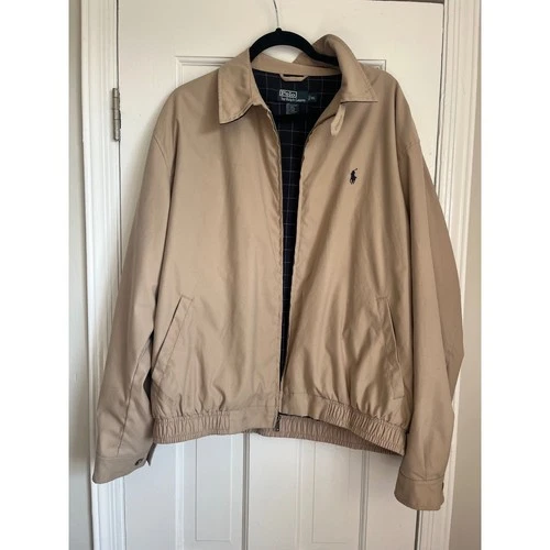 Polo Ralph Lauren Mens XL Tan Beige Harrington Bi Swing Jacket Windbreaker Grid video thumbnail