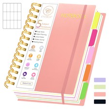 5 Subject Spiral Notebook College Ruled 300 Pages w/ Dividers Hardcover