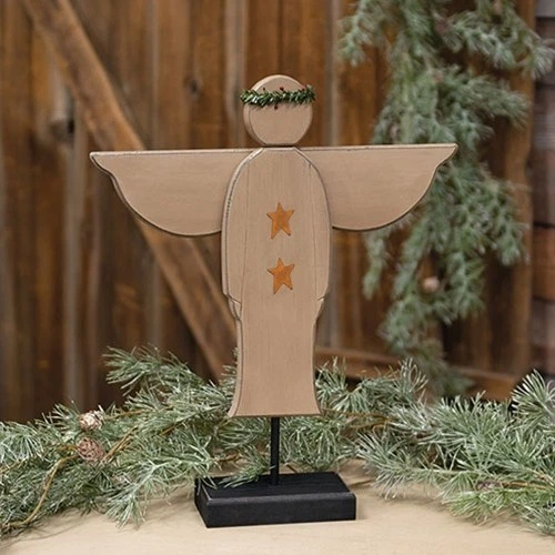 New Rustic Primitive CHRISTMAS ANGEL PEDESTAL Wood Make Do 13" - Image 2 of 2