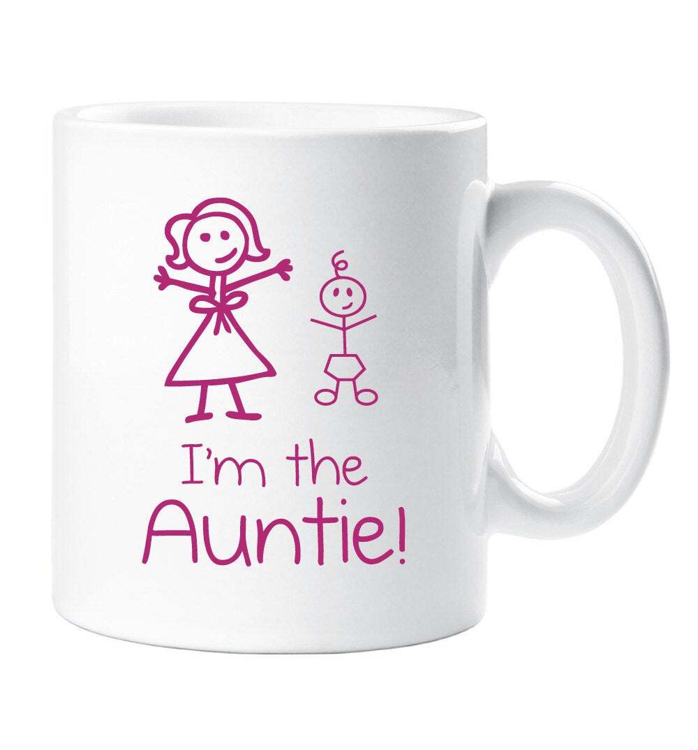 Fun Auntie Mug – Family Stick Figure Ceramic Cup for New Moms & Baby Gifts