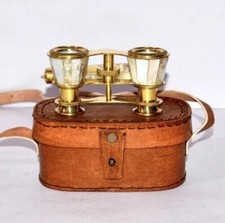 Brass Vintage Opera Glasses Mother of Pearl Handle Brass With Leather Case