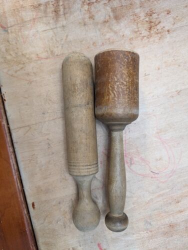 Primitive Wooden Kitchen Tools Early Masher And Pestal 11" Country Farmhouse - Picture 2 of 11