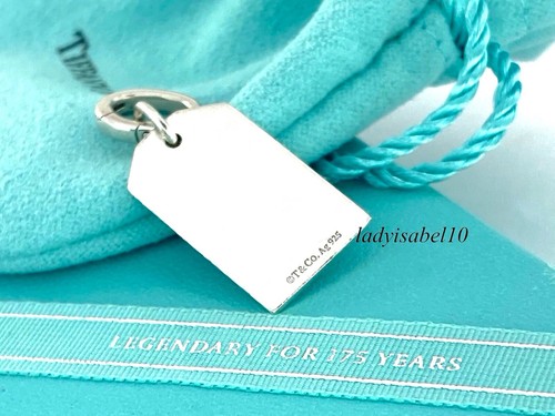 Auth. Tiffany & Co Luggage Tag Rectangle Charm & Orig. Oval Clasp Silver w Pouch - Picture 3 of 5