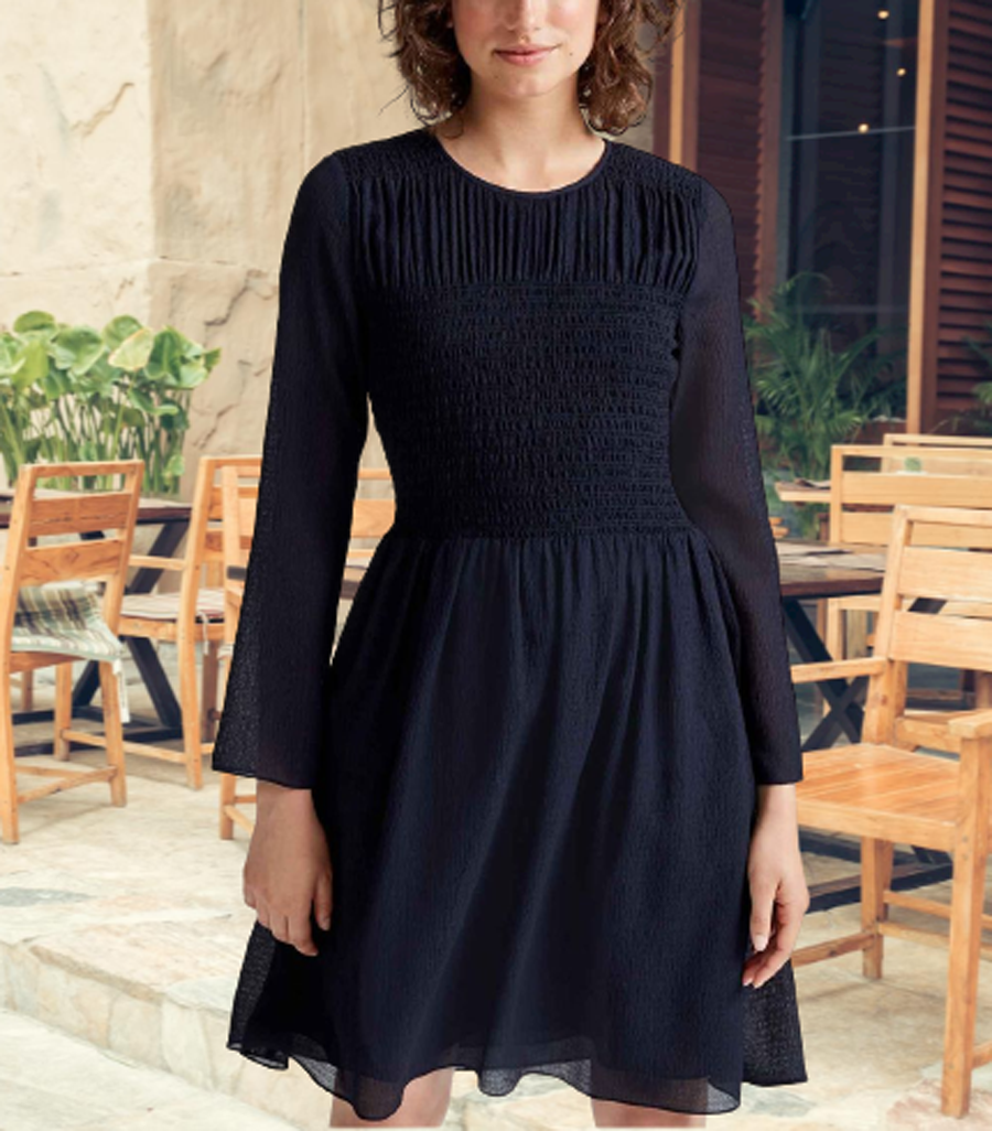 Club Monaco Smocked Long-Sleeve Dress | Color: Navy | Size: 0 | Polyester Club Monaco Smocked Long-Sleeve Dress | Color: Navy | Size: 0 | Polyester