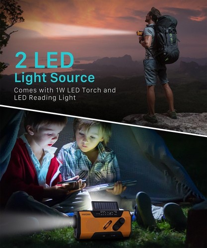 Portable NOAA/AM/FM Radio with 7400mWh Power Bank - Solar & Hand Crank Powered - Picture 6 of 9