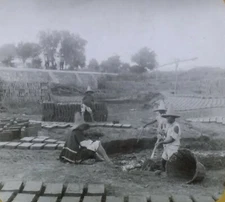 Molding and Drying Adobe Brick, Mexico, Circa 1910's Magic Lantern Glass Slide