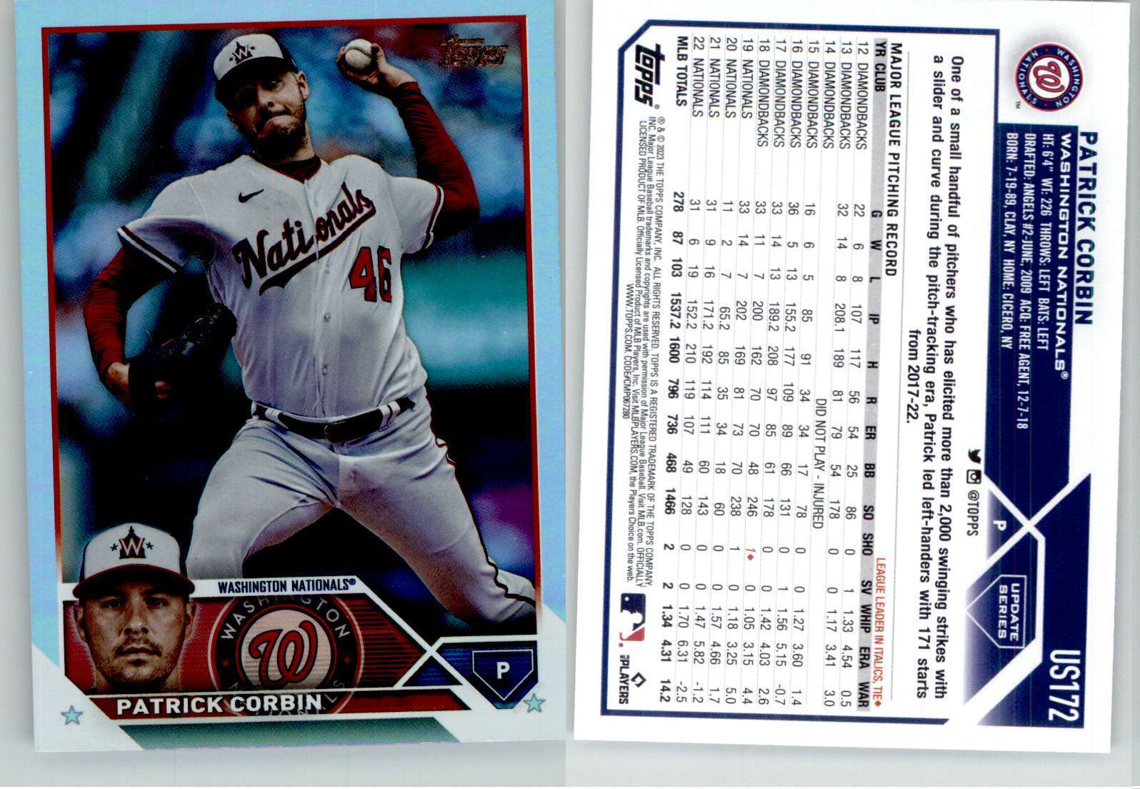 Patrick Corbin 2023 Topps Update Rainbow Foil US172 Nationals