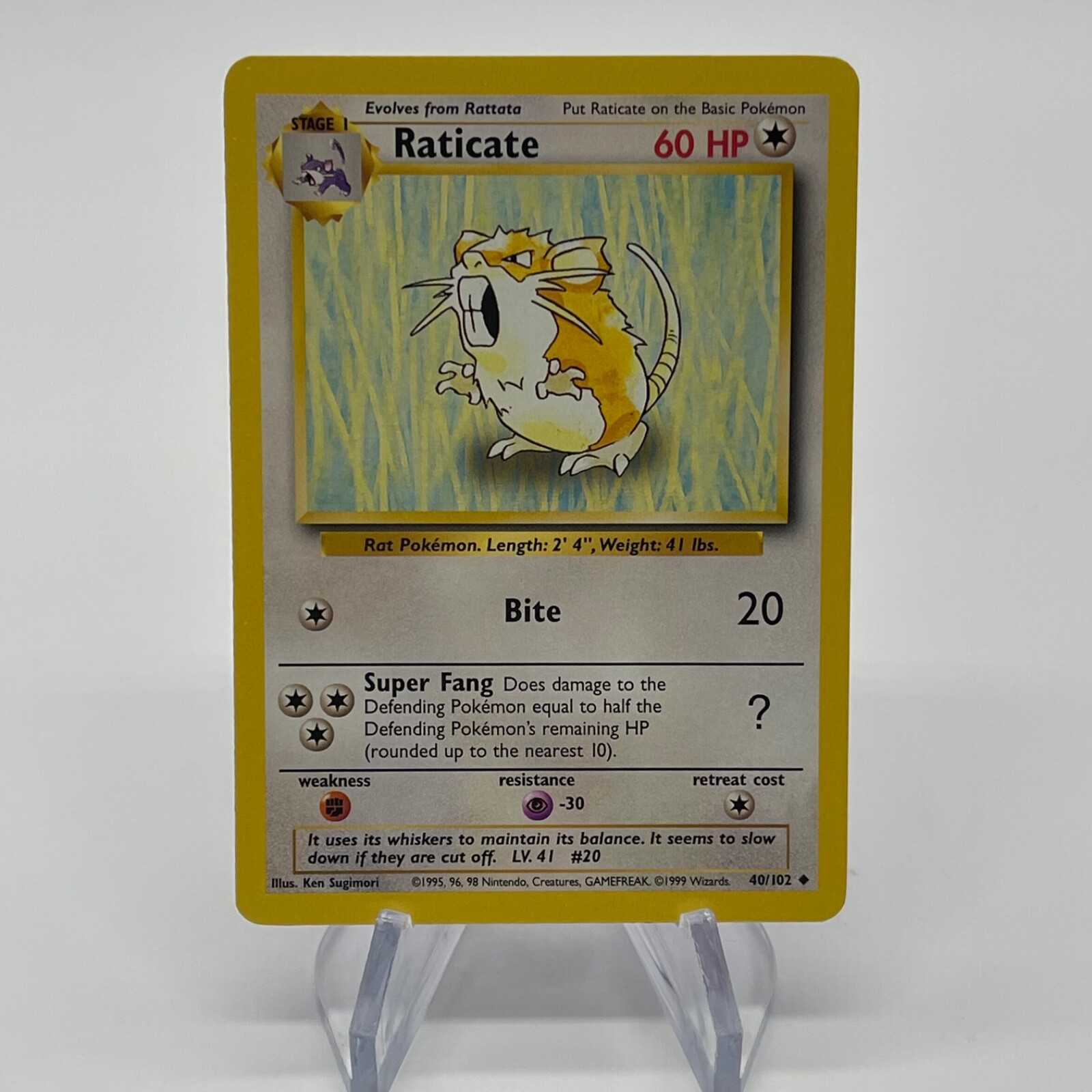 Raticate 40/102 - Uncommon 1999 English Base Set Pokemon Card - Near Mint & LP