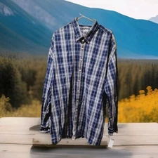 Cutter & Buck Mens Shirt 2XLT Tall Button Down Plaid  Long Sleeve Blue White