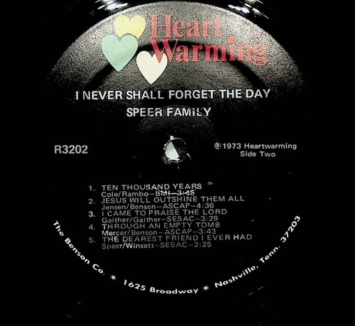 Speer Family Never Shall Forget Southern Gospel Christian Vinyl LP Record - Imagen 3 de 4
