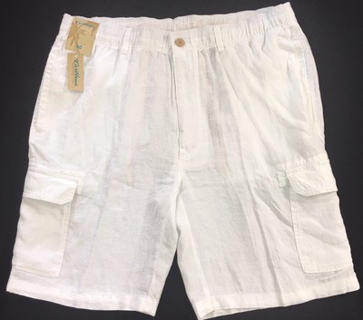 CARIBBEAN Men's White 100% LINEN Cargo Shorts 40 NWT $69+ Beach Wear ...