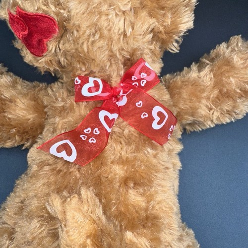 Hug and Luv Plush Golden Brown Puppy Dog Floppy Red Hearts on Ear & Bow - Picture 5 of 13