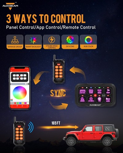 AUXBEAM 8 Gang Switch Panel RGB Marine LED Light Bar ON-OFF bluetooth Control - Picture 4 of 12