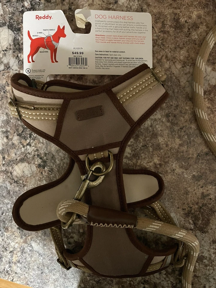 Arnés de lona Reddy marrón/bronceado LG cuero tejido Handels con 6 pies a juego Correa Foto 2 de 4