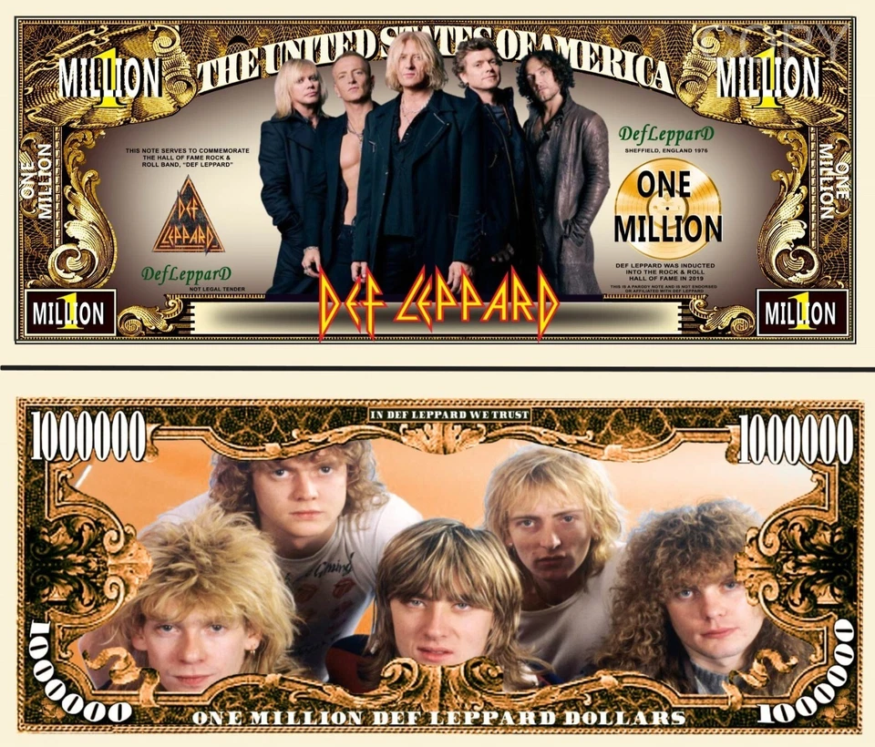 Def Leppard Sheffield Rock Band Commemorative Million Dollar Bills x 2 1976