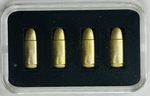 Plata o Plomo 4 Grams of .999 Silver Bullets In Holder- 4 Gold Gilded Silver