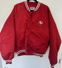 Vintage Safeway Red Satin Bomber Jacket Chalkline Made in USA size 2XL 90s RARE