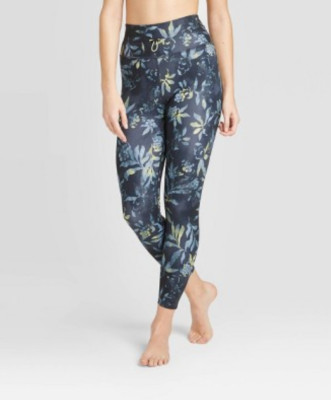 Women's Floral Print High-Waisted 7/8 Bungee Leggings - JoyLab - Navy - L - S555
