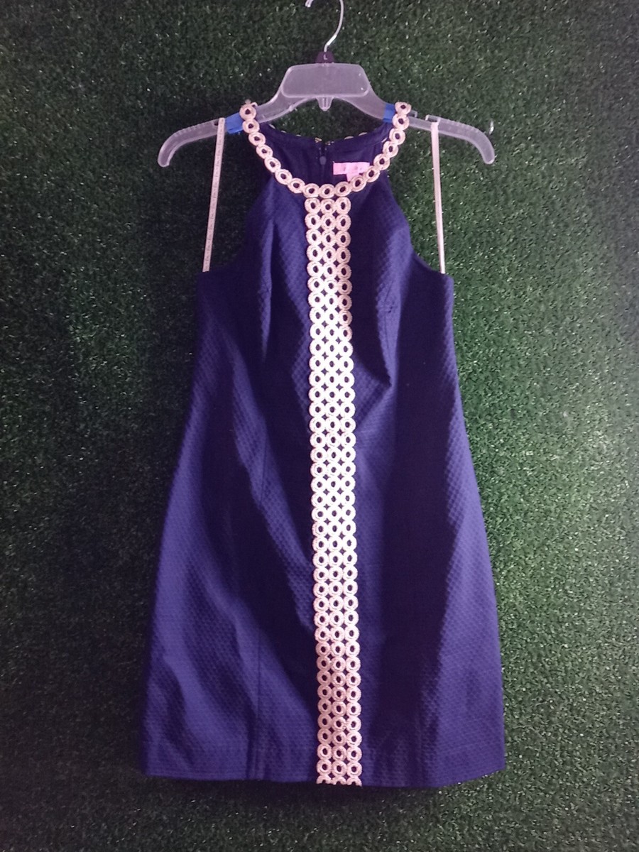 lilly pulitzer blue and gold dress Size 2 shoulders and back of