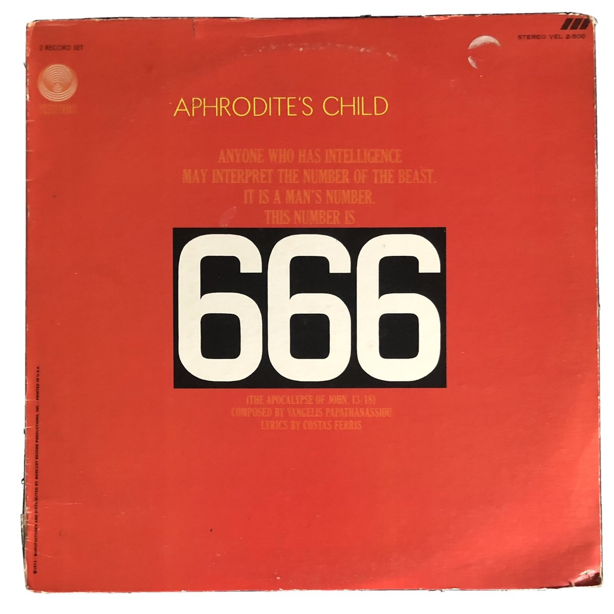 Aphrodite's Child “666” Rare 1972 Double Vinyl LP (6673-001)- Very