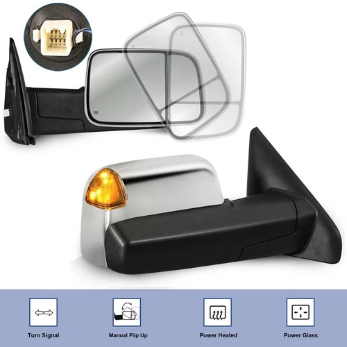 2x Chrome Power Heated w/ Turn Signal Tow Mirrors For Dodge Ram 1500 2500 3500