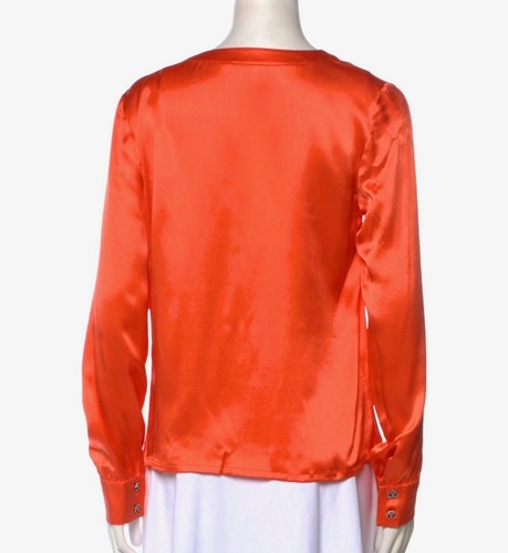 4K Chanel 2018 Orange Crystal CC Logo Top 34 36 38 2 4 6 Blouse Shirt Jacket M S - Picture 8 of 23