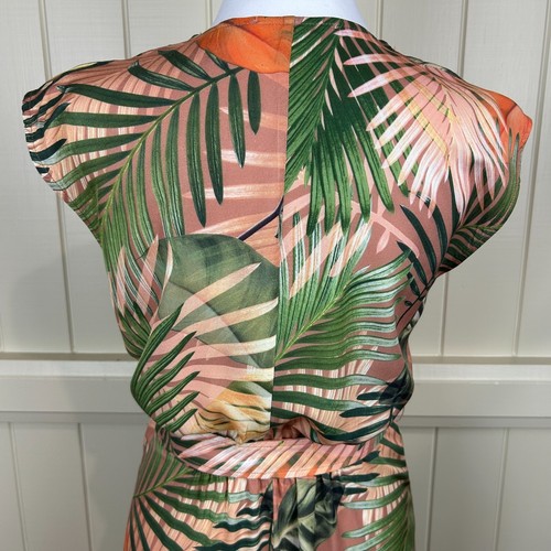 Trenery Midi Dress Women's Size 6 Green Sleeveless Tropical Tie Waist - Picture 6 of 13