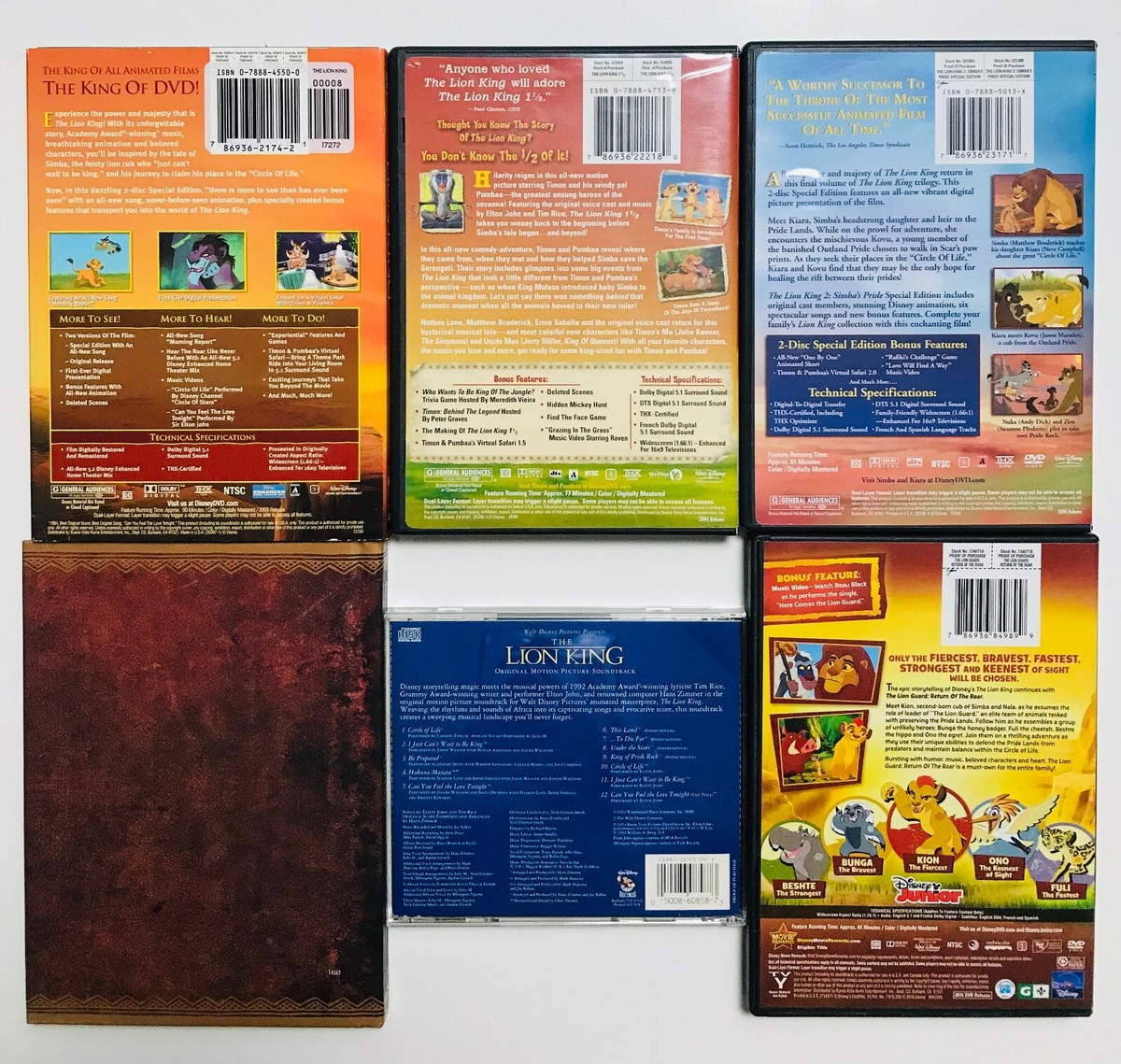 The Lion King DVD, CD & Book lot - 1, 11/2, 2 & Guard +