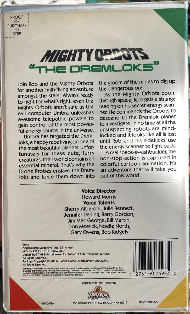 Vintage 1987 MGM Mighty Orbots “The Dremlocks” VHS Viddy Oh! For