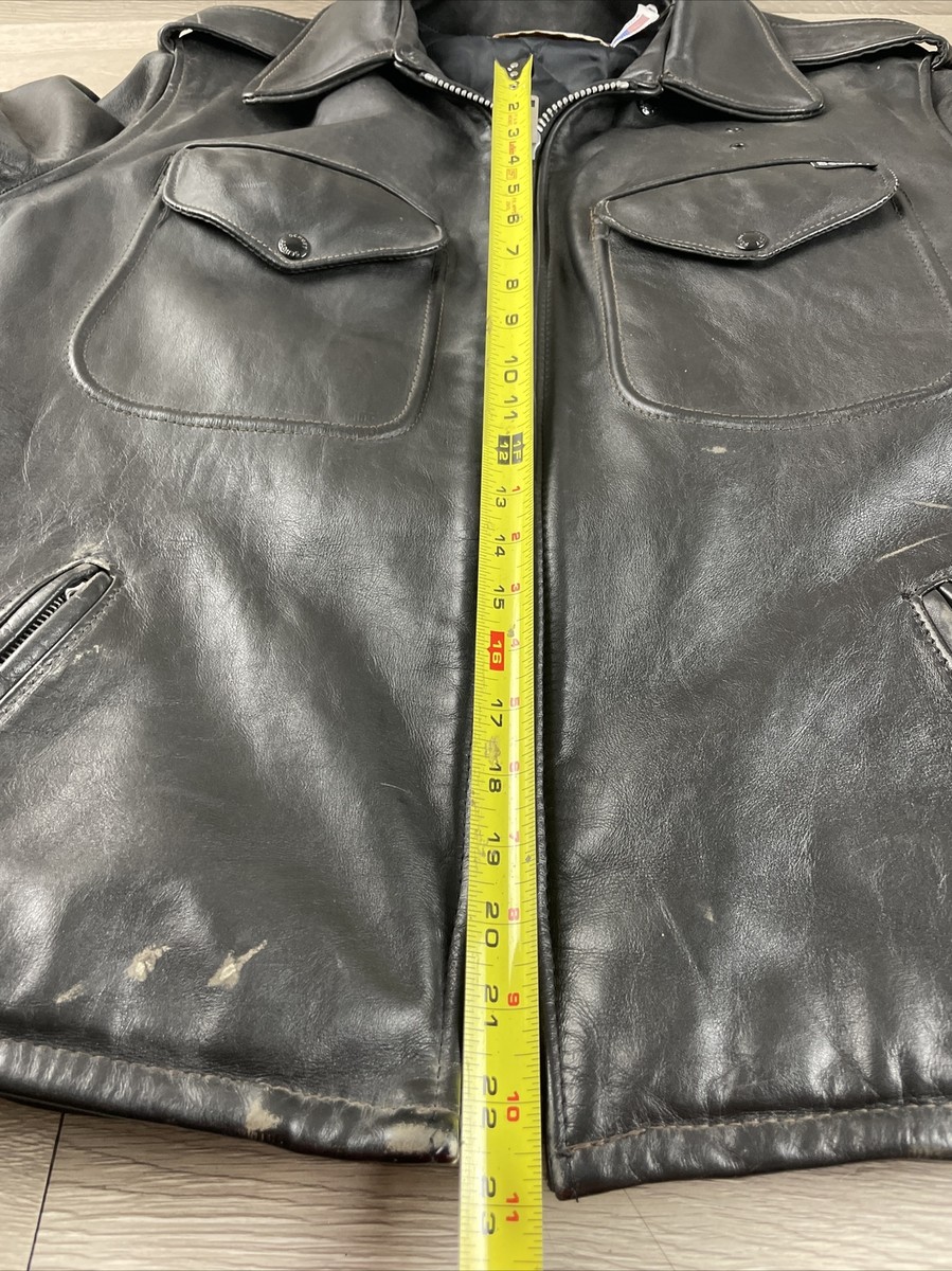 Schott NYC Perfecto Leather Police Jacket Size 44 Black
