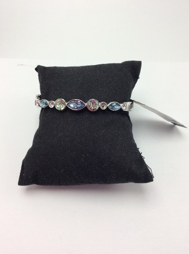 $58 GIVENCHY Blue Green Clear Crystal Silver-Tone Hinged Bangle Bracelet 33GB - Picture 5 of 12