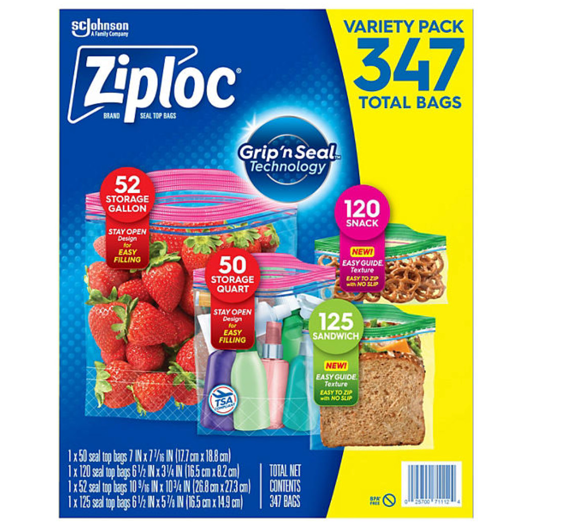Ziploc Seal Top Bag, Variety Pack, 347-count - 4 sizes