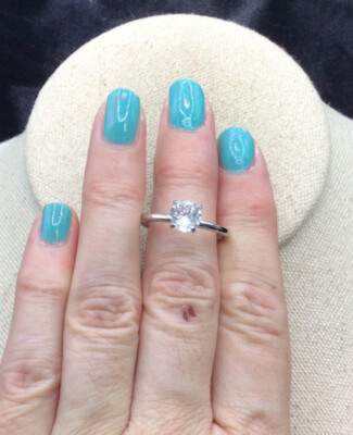 Vintage Silver Tone Costume Clear Cut Glass Solitaire Stone Ring Sz 10.75 R434