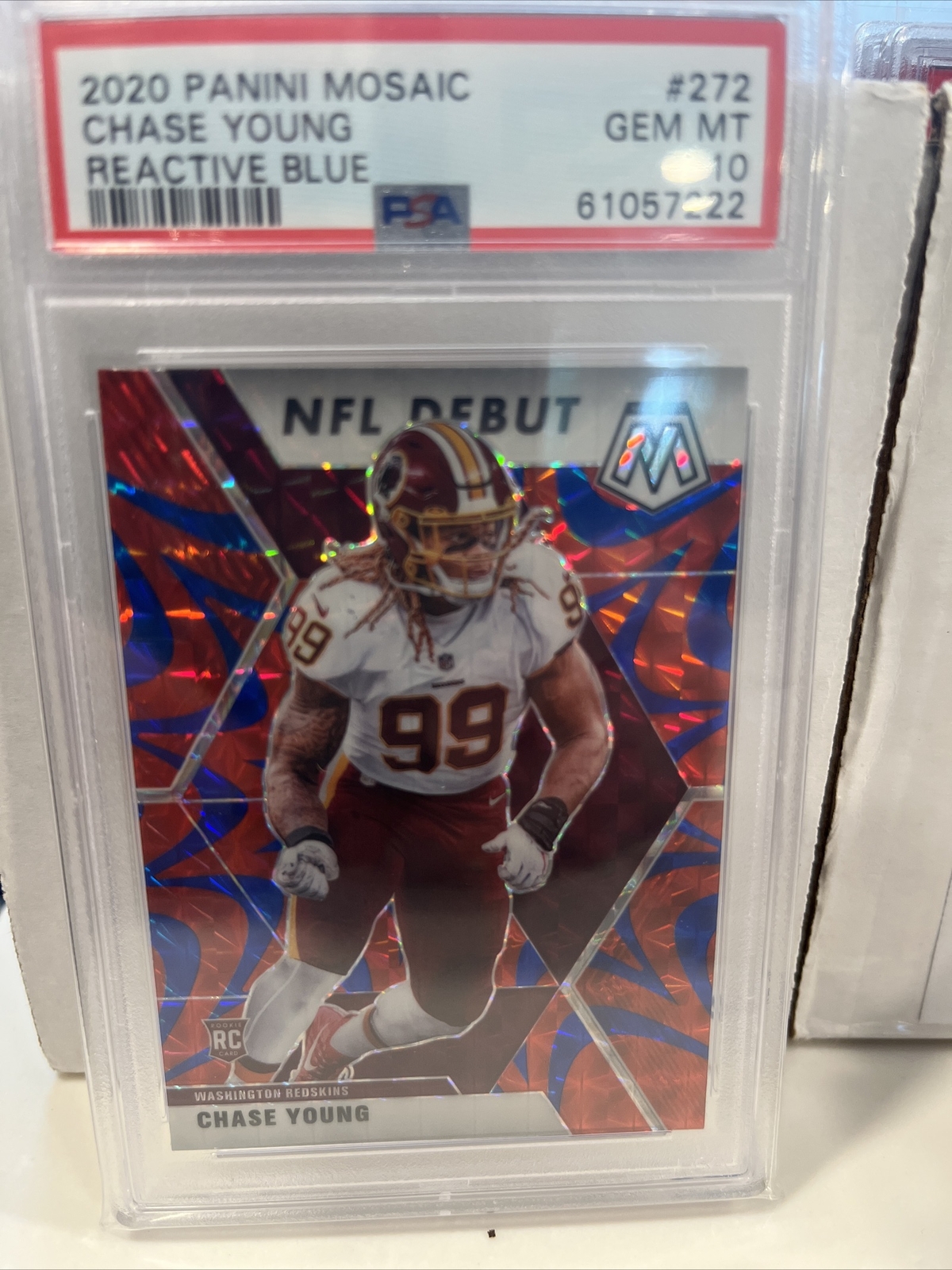 2020 Mosaic Chase Young Reactive Blue Prizm  RC #272 NFL Debut PSA 10 Redskins