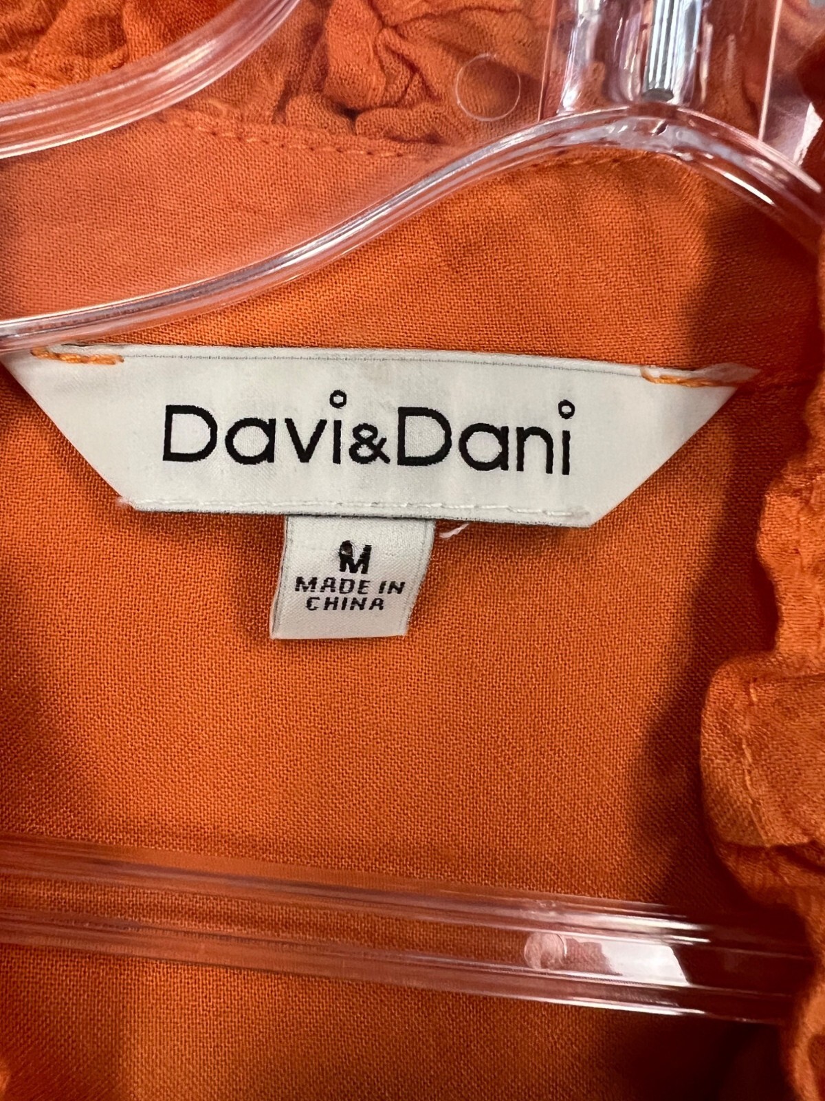 Davi & Dani Women's Button Up Ruffle 3/4 Sleeve Top Orange Size Medium