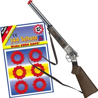 GONHER Cowboy Gewehr 76 cm lang Silberbüchse inkl. 144 Schuss-Munition Kostüm-Zubehör