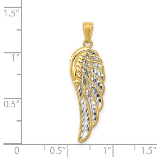 14K Gelbgold & Rhodium poliert zweistufiger Engelsflügel Anhänger - Bild 3 von 4
