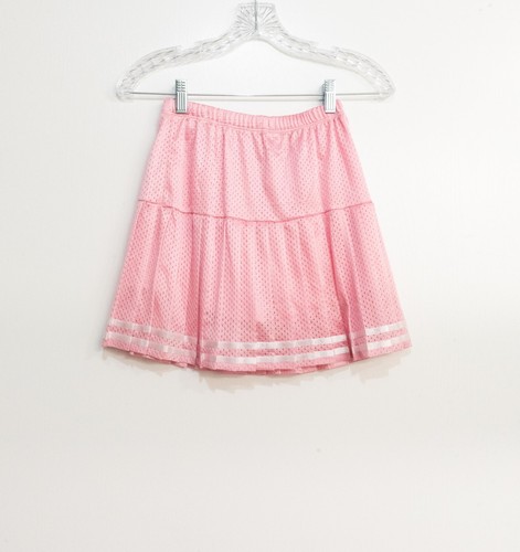 Cheerleader Skirt Kids Girls Pink White Polyester Striped Mini Pull On Size 12 - Picture 2 of 6