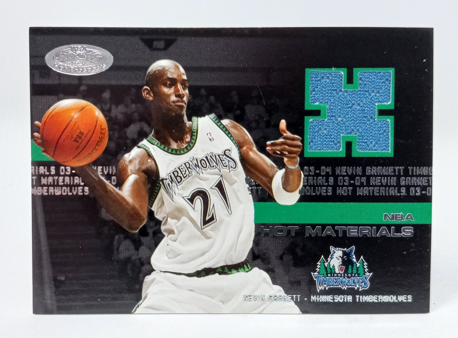 Kevin Garnett #HM-KG Basketball Cards 2003 Hoops Hot Prospects Materials trading card — raw and PSA graded price guide