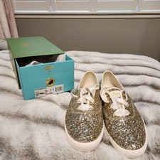 Tenis Keds Kate Spade New York para mujer talla 10M Champion platino dorado brillo