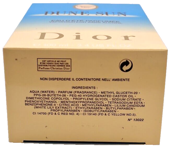 ❤️DUNE SUN,CHRISTIAN DIOR,SUMMER FRAGANCE ALCOHOL FREE,3.4OZ