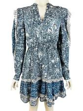 Ulla Johnson Noumi Dress Women's 4 Indigo Blue Paisley Ruffle Tiered Mini $495