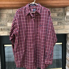 Chaps Ralph Lauren Men's Size L Red Blue Plaid Long Sleeve Shirt Cotton Blend