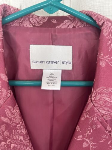 Susan Graver Style Floral Jacquard Blazer Pink Rose Pattern Button Front XL - Picture 2 of 5