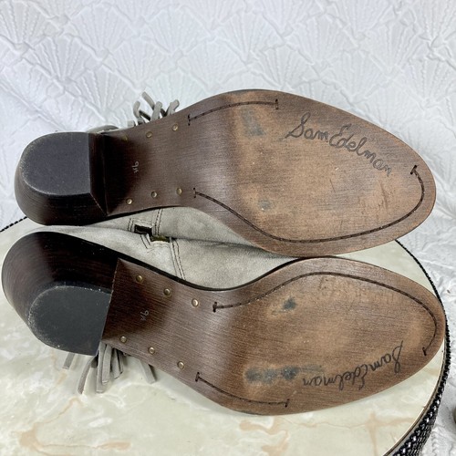Sam Edelman Ankle Booties Womens Size 9.5 Gray Suede Fringe Western Cowboy Boots - Picture 11 of 12