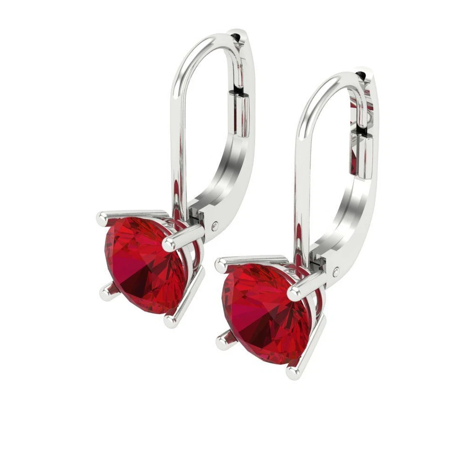 Simulated Ruby Stud Earrings for Women, Lever Back (1.5 cttw, 6mm, Round-Cut) - Image 2 of 4