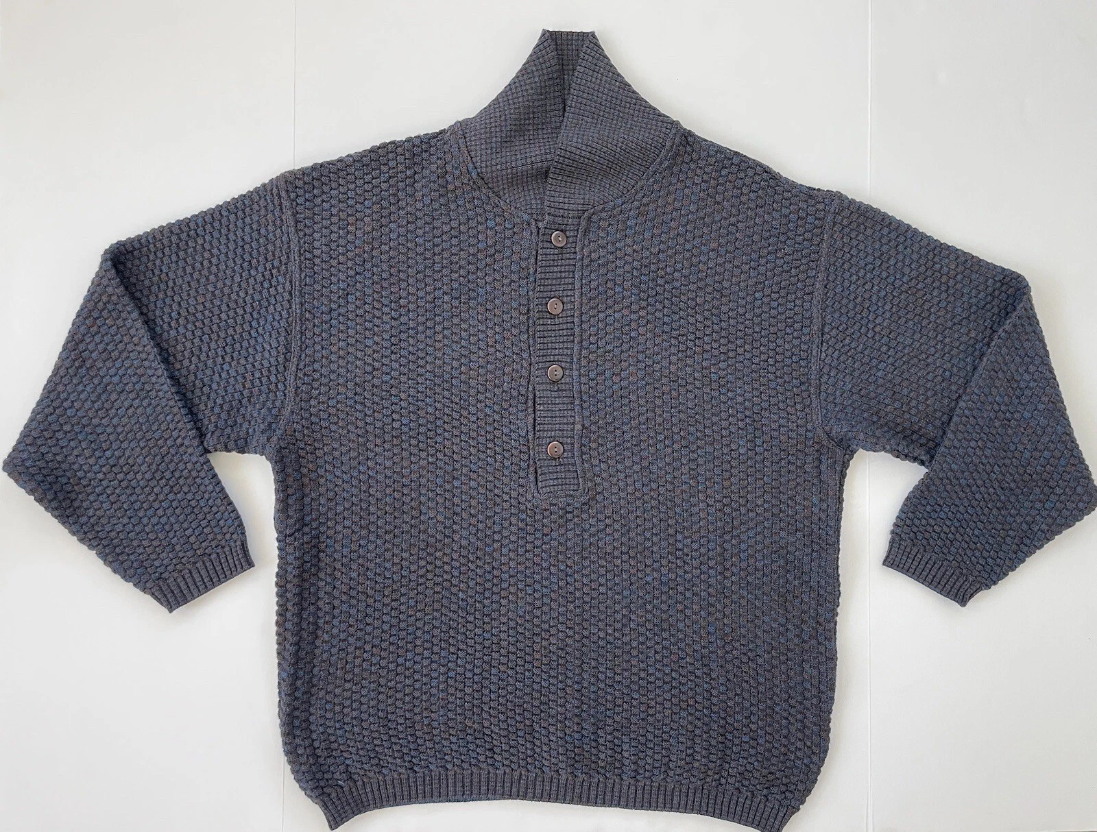 Bizzarro Sweater Men’s L/XL Virgin Wool Knit Collared Basket Weave Italy Made