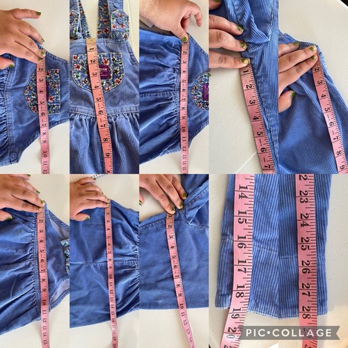 Vintage Oshkosh Bgosh Girls Periwinkle Floral Bow Corduroy Overalls size 6 USA - Picture 9 of 11