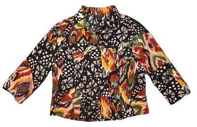 Gaudy Couture Ikat Patchwork Jacket Womens M Tribal Print Button Shirt Art