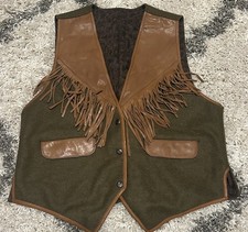 Vintage Western Style Unisex Fringed Vest With Buttons And Pockets